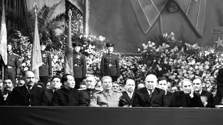Мао Цзэдун во время визита в Москву. Торжества по случаю 70-летия Сталина 21 декабря 1949 года.