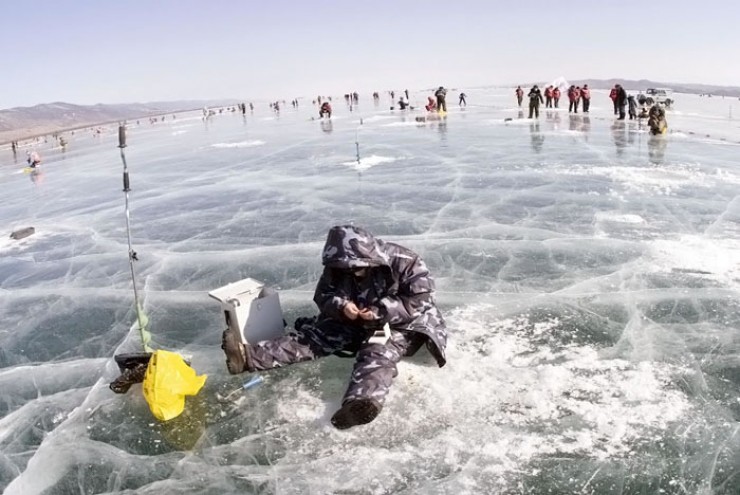 Периодически на льду Байкала устаивают чемпионаты по подледному лову. Они проходят на обоих берегах – иркутском и бурятском – и всегда собирают огромную аудиторию рыбаков и зрителей.